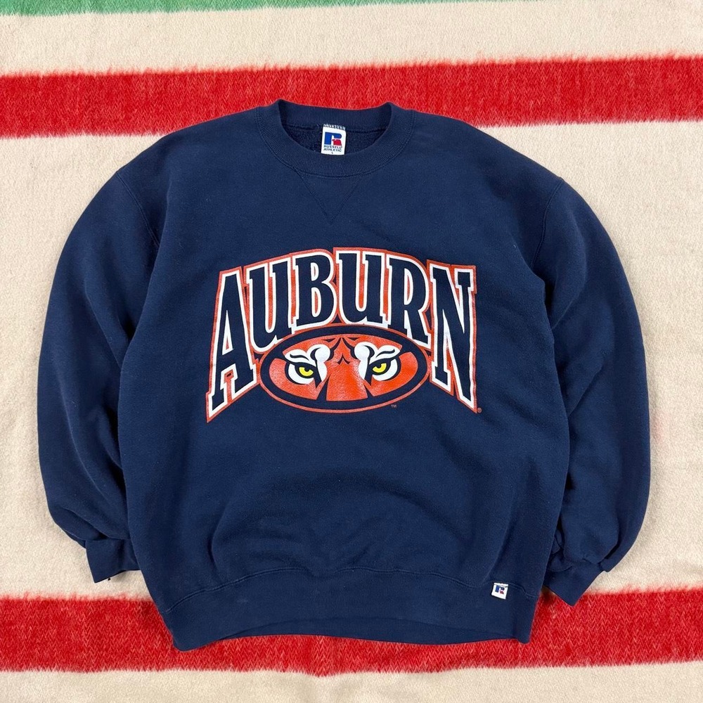 Vintage 90s Russell Athletic Auburn Tigers Crewneck Sweatshirt Navy Mens L USA